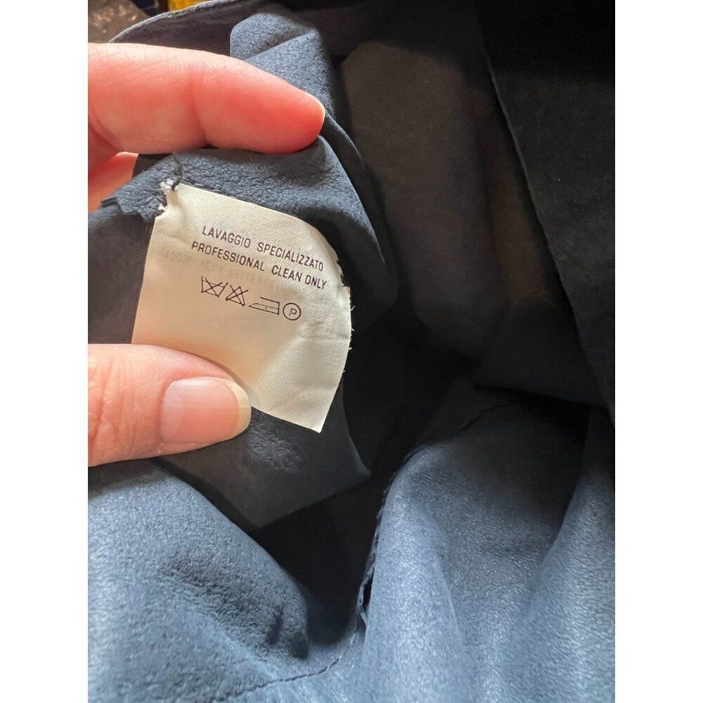 Vintage Fendi Suede Bomber Jacket Moto Leather SZ 42 Medium Navy Blue Logo NWT - Picture 11 of 11